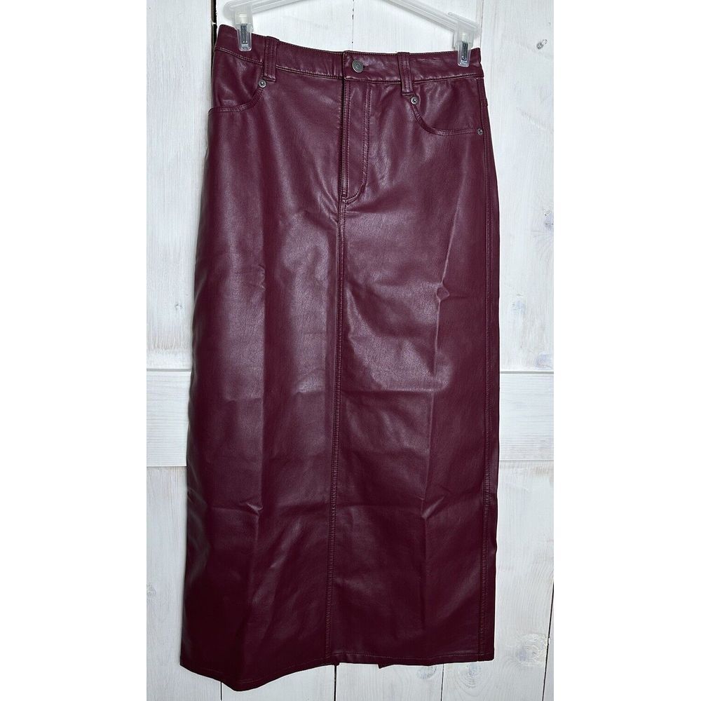 Free People Women's‎ City Slicker Vegan Leather Maxi Skirt Red Wine Size 0 NWT